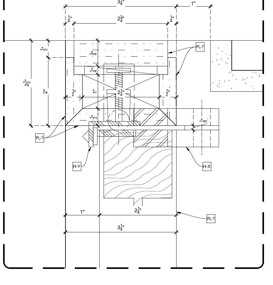 Full-scale cabinet joinery detail showing the panel build-up and hardware engagement